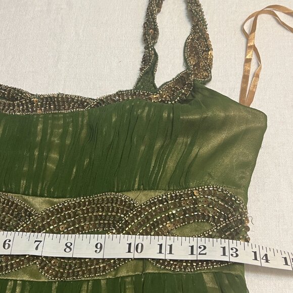 Adrianna Papell Evening Green Beaded Chiffon Cocktail Dress Elegant Embellishe S - Picture 9 of 12